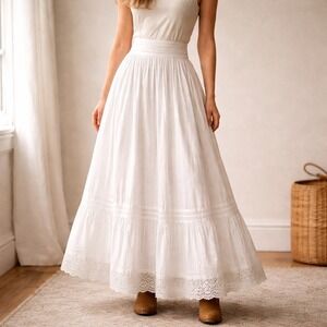 Vintage Petticoat Skirt – 18 Waist White Cotton Lace Trim Victorian READ